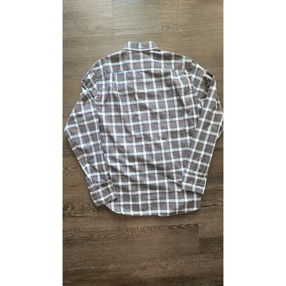 J.Crew Heathered Cotton Men’s Small Plaid Button-Down Shirt Gray Blue Red